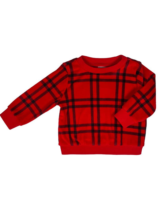 6-9 mo, Cat & Jack, Red, Velour pullover sweatshirt, black plaid