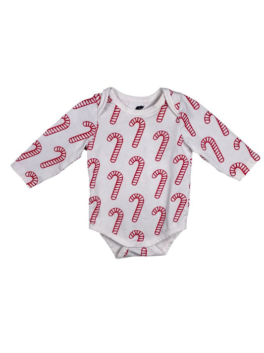 3-6 mo, Monica + Andy, White, Red candy cane long-sleeve bodysuit