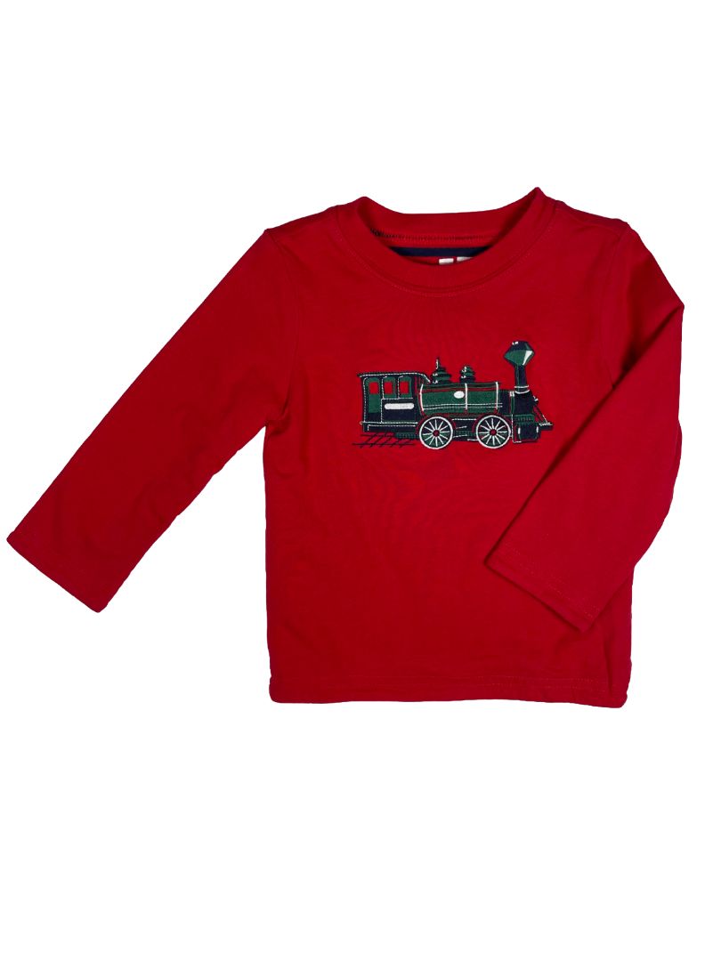 12-18 mo, Janie and Jack, Red, Embroidered train double-layer cotton long-sleeve shirt