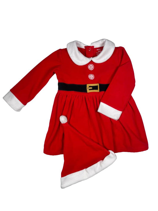 24 mo, Carter's, Red, Santa fleece long-sleeve dress + hat SET
