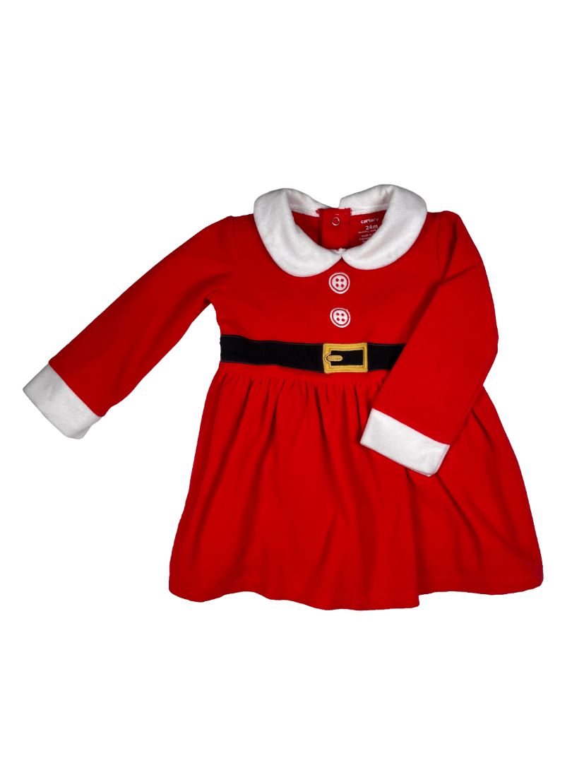 24 mo, Carter's, Red, Santa fleece long-sleeve dress + hat SET