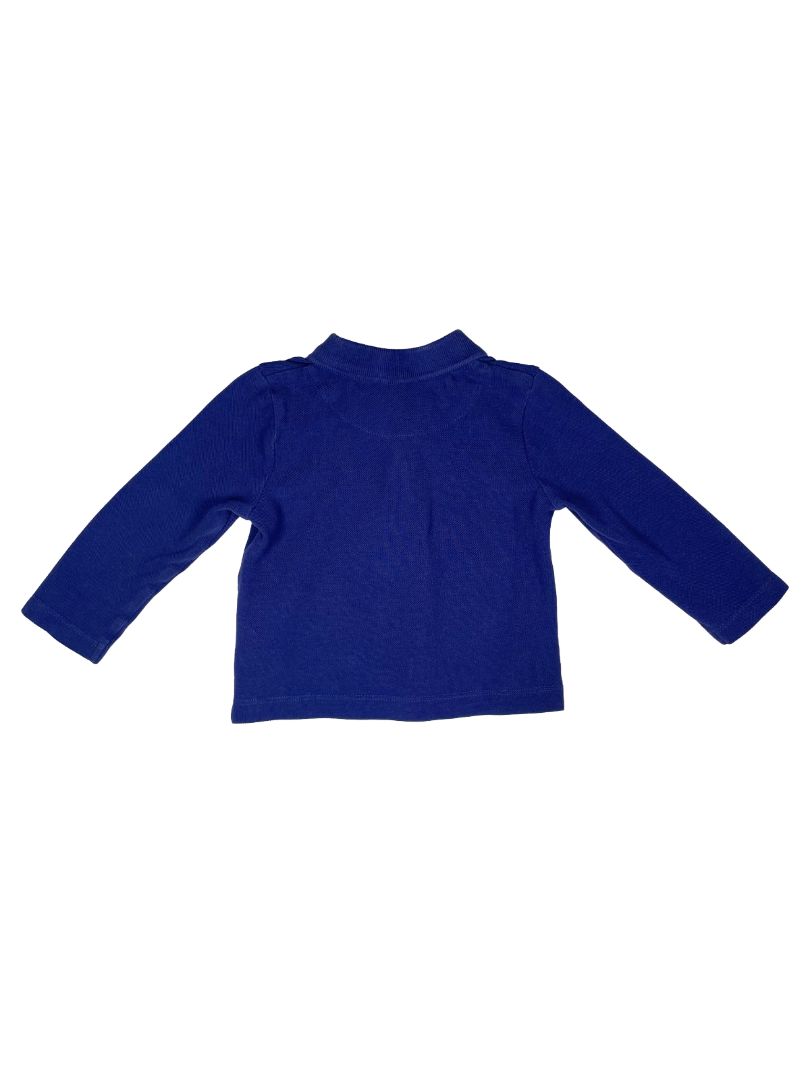 3-6 mo Boden, Blue, Long-sleeve polo shirt w/ appliqué Santa Claus