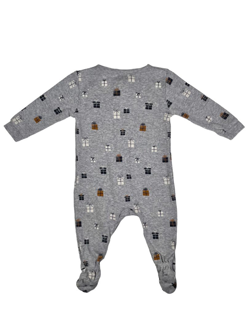 3 mo, Petit Lem, Grey, Glow-in-the-dark present print 2-way zip footed coverall