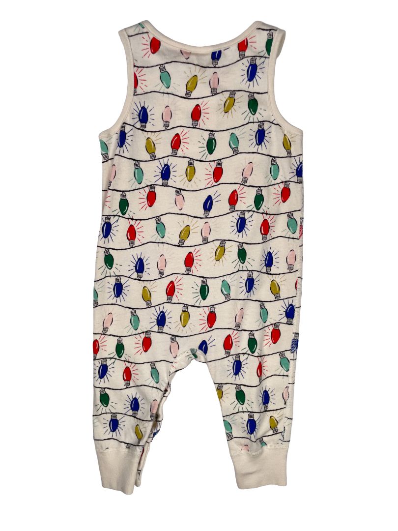 6-12 mo, Hanna Andersson, Cream, Christmas lights sleeveless coverall, snap legs