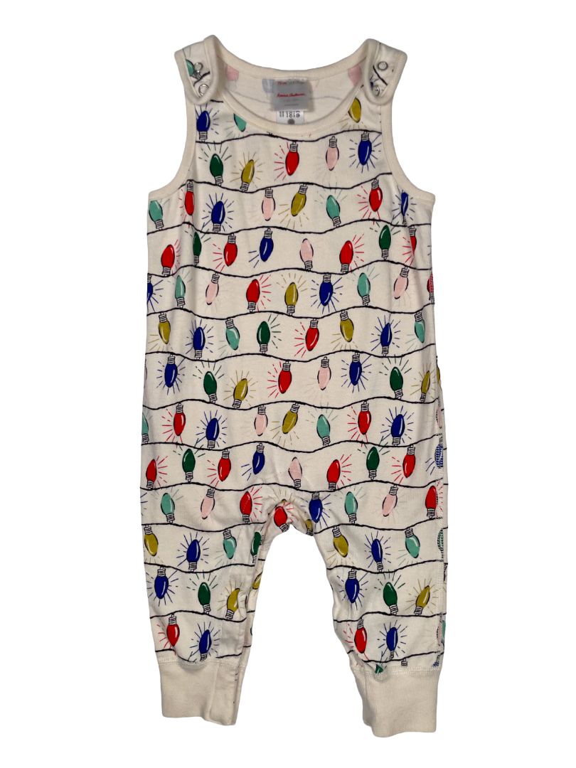 6-12 mo, Hanna Andersson, Cream, Christmas lights sleeveless coverall, snap legs