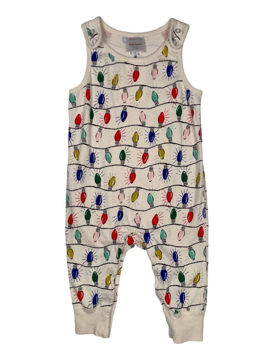 6-12 mo, Hanna Andersson, Cream, Christmas lights sleeveless coverall, snap legs