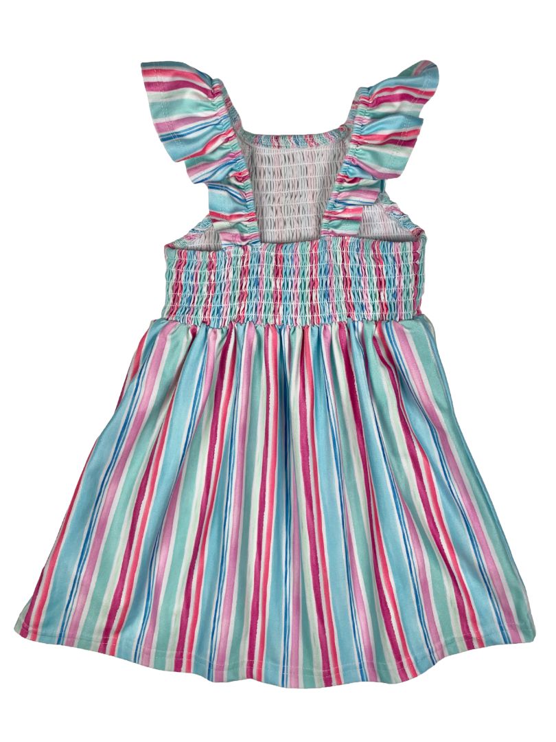 2/2T, Tommy Bahama, Multi, Flutter-sleeve vertical-striped dress w/ smocking, pink/blue/green