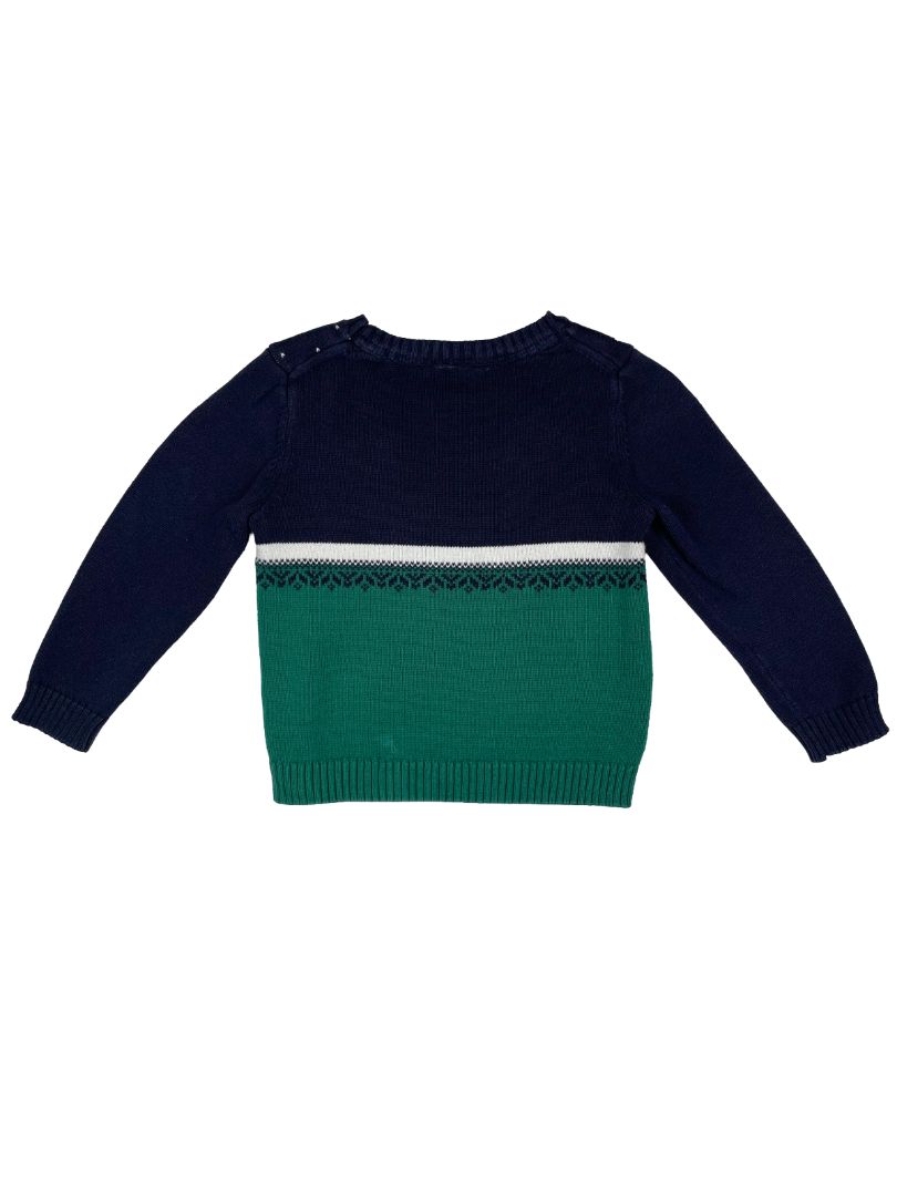 2/2T Janie and Jack, Multi, Fair Isle Christmas train sweater, navy/green