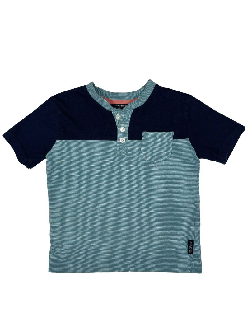 2/2T Ben Sherman, Blue, Short-sleeve two-tone button neck shirt w/ pocket, navy/blue
