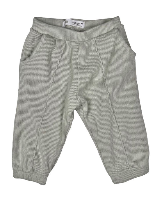 12-18 mo Zara, Green, Waffle-knit pull-on pants w/ vertical seams & pockets