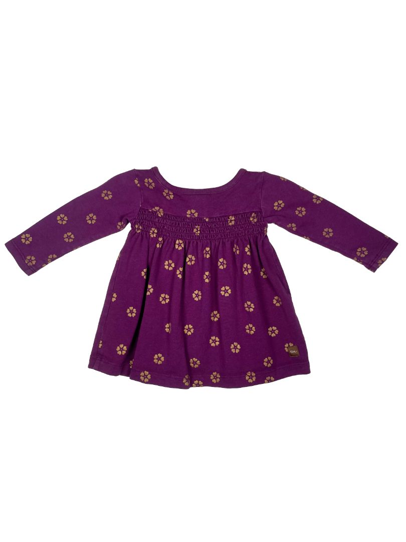 3-6 mo Tea Collection, Purple, Long-sleeve gold glitter flower print shirt w/ smocking