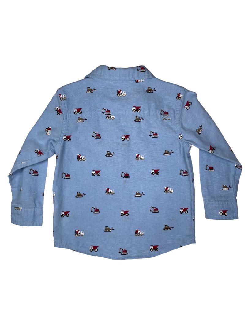 24 mo Kids Headquarters, Blue, Long-sleeve construction print button-up shirt