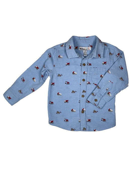 24 mo Kids Headquarters, Blue, Long-sleeve construction print button-up shirt