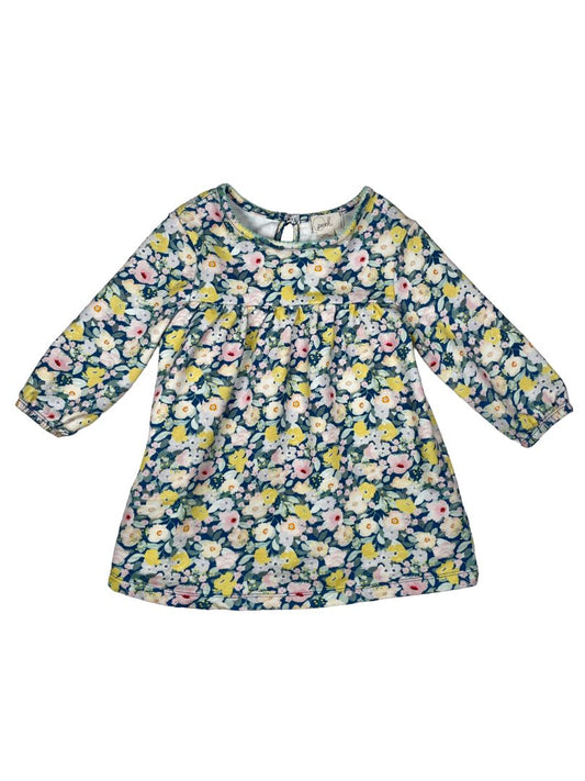 2/2T Peek, Multi, Long-sleeve heavy cotton floral dress pink/yellow/blue