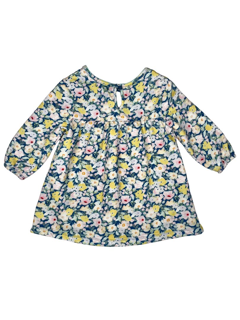 2/2T Peek, Multi, Long-sleeve heavy cotton floral dress pink/yellow/blue