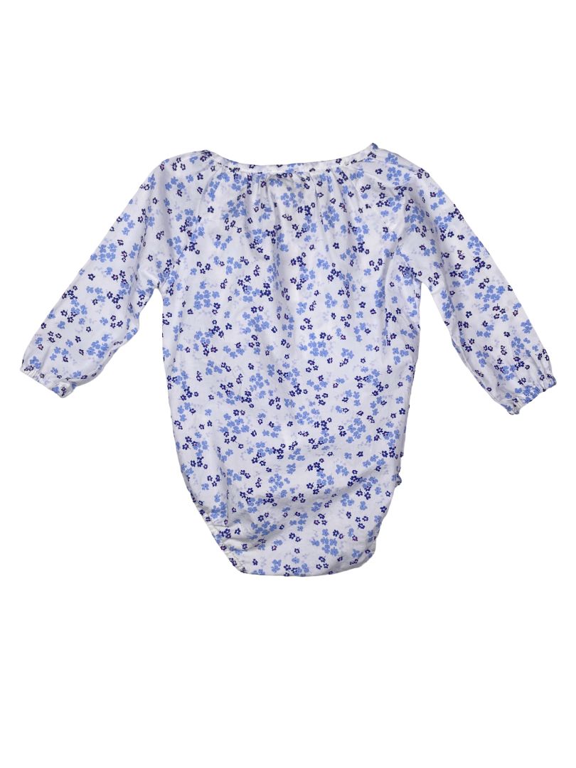 6 mo OshKosh B'Gosh, Blue, Long-sleeve floral onesie button neck white/blue