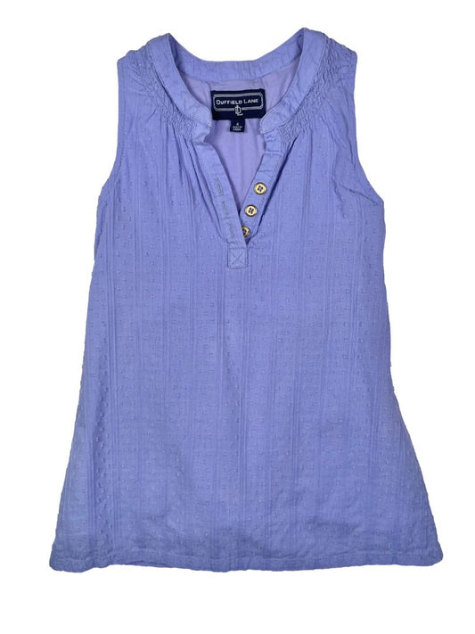 4/4T Duffield Lane, Purple, Sleeveless swiss dot button-neck dress, lined, side zip