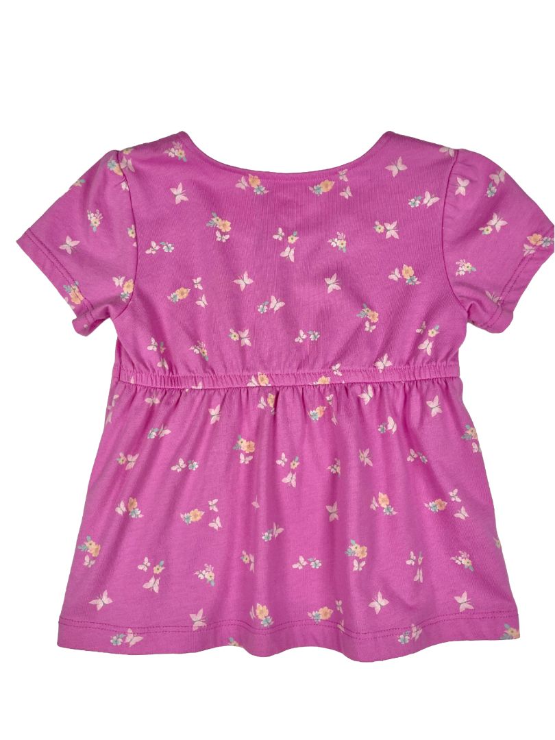 3/3T OshKosh B'Gosh, Pink, Short-sleeve butterfly/flower print shirt, decorative buttons