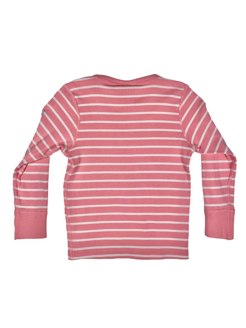 3-4 Polarn O. Pyret, Pink, Long-sleeve striped organic cotton shirt, pink/white