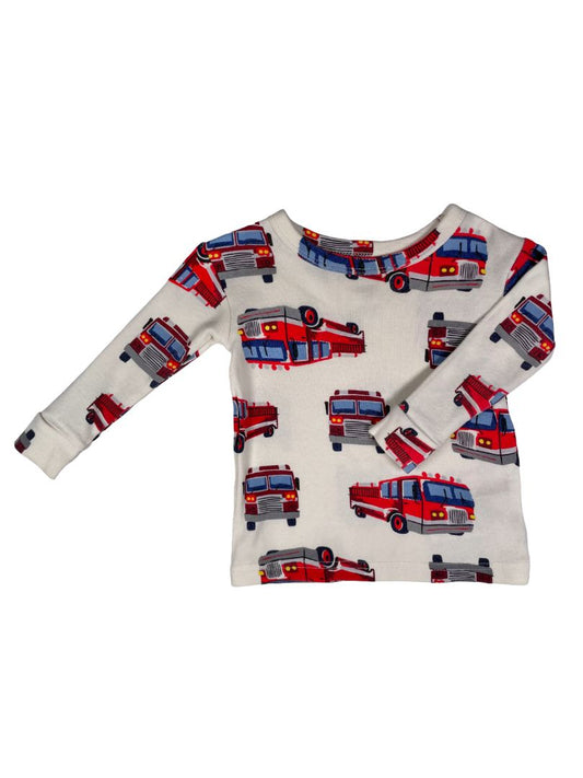 6-12 mo, babyGap, Multi, Long-sleeve firetruck print shirt, white/red/blue