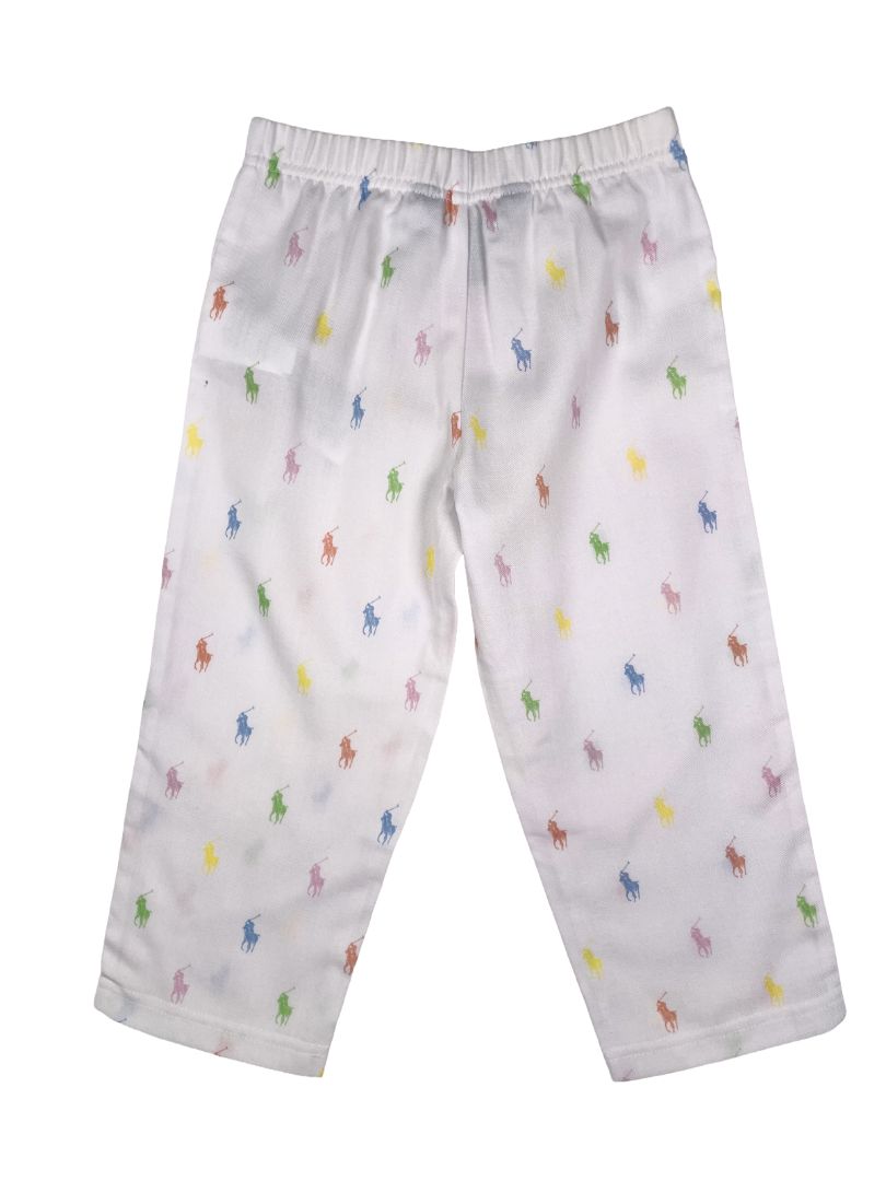 3/3T Polo Ralph Lauren, White, Pastel Polo logo print elastic pajama pants