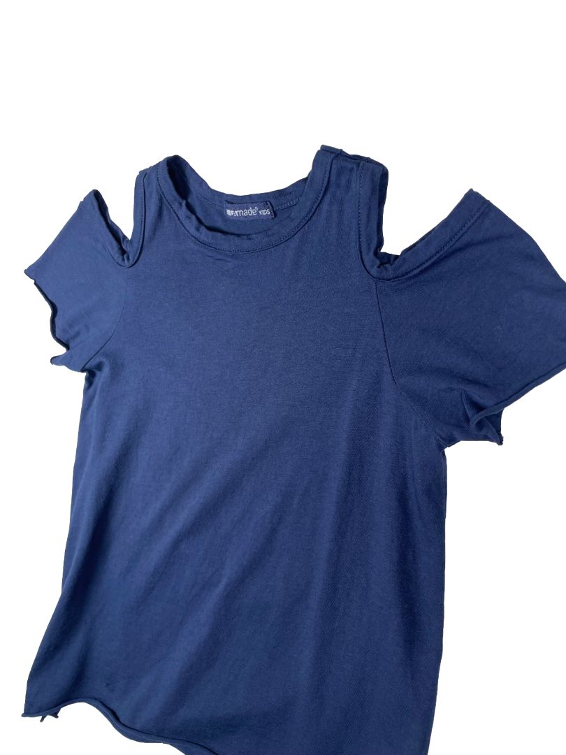 4/4T LAmade, Blue, Short-sleeve shirt w/ cutouts at shoulders, Supima cotton mix