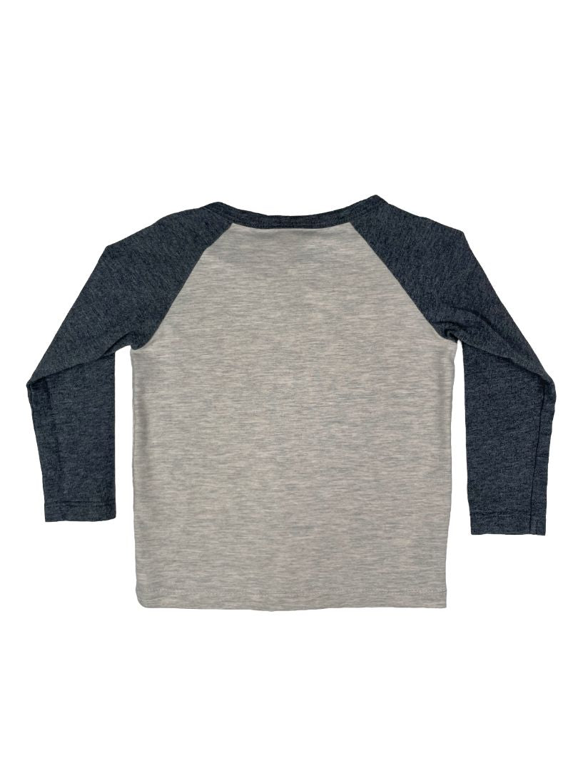 12 mo, Bloomie's Baby, Neutral, Long-sleeve baseball t-shirt, button-neck w/ pocket, cream/grey