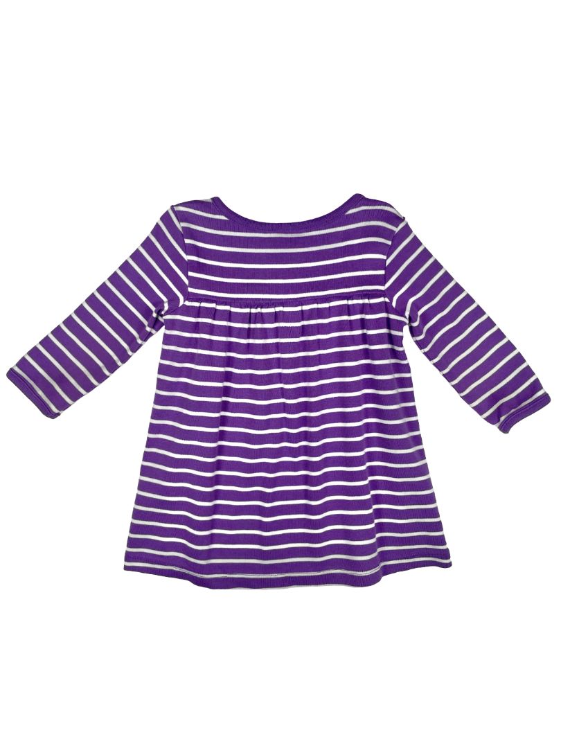 12-18 mo Hanna Andersson, Purple, Long-sleeve striped dress, front yoke seam