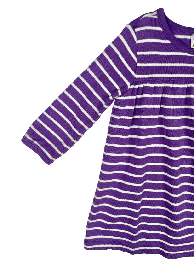 12-18 mo Hanna Andersson, Purple, Long-sleeve striped dress, front yoke seam