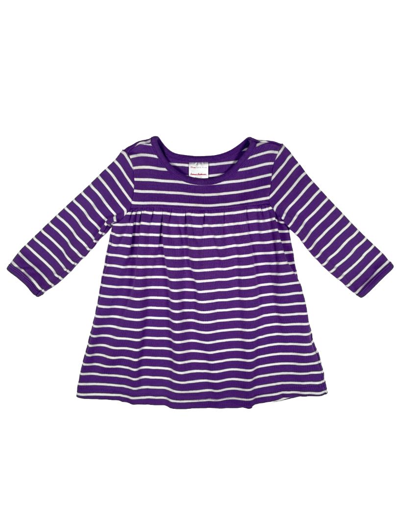 12-18 mo Hanna Andersson, Purple, Long-sleeve striped dress, front yoke seam