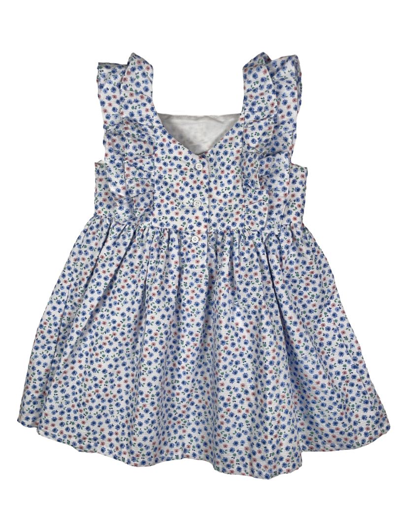 2/2T Carter's, Multi, Flutter-sleeve floral dress, textured cotton, blue/pink/white