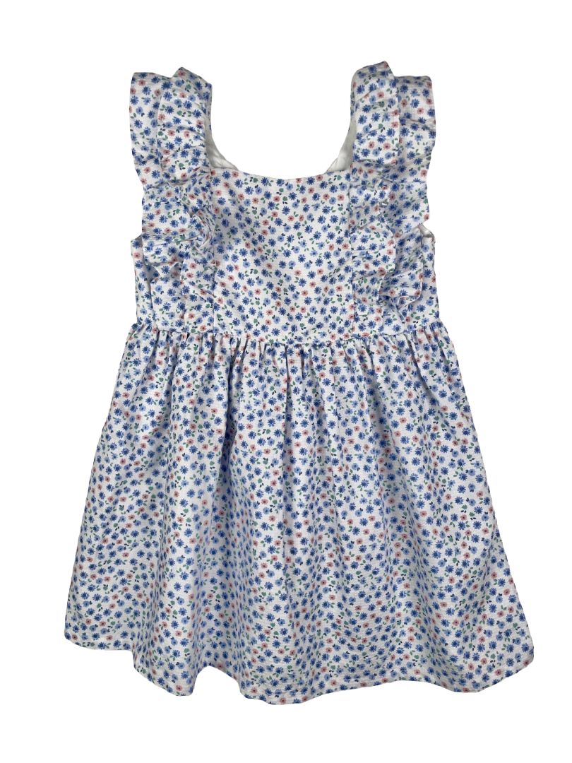 2/2T Carter's, Multi, Flutter-sleeve floral dress, textured cotton, blue/pink/white