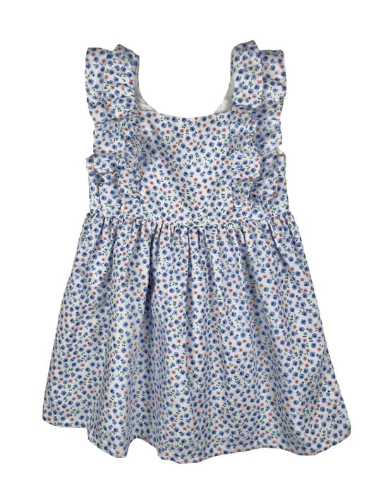 2/2T Carter's, Multi, Flutter-sleeve floral dress, textured cotton, blue/pink/white