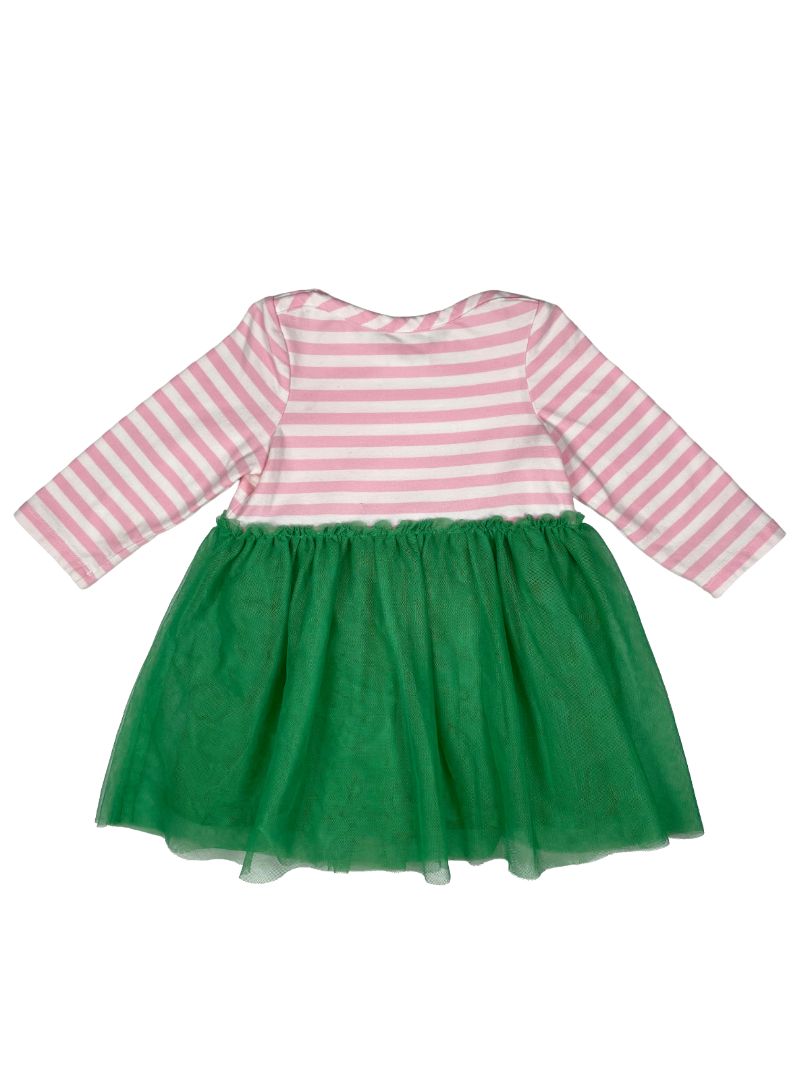 12-18 mo Hanna Andersson, Multi, Long-sleeve pink striped dress w/ green tulle skirt