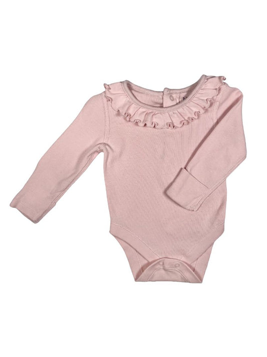 0-3 mo M&S, Pink, Long-sleeve bodysuit w/ ruffle collar & hand covers