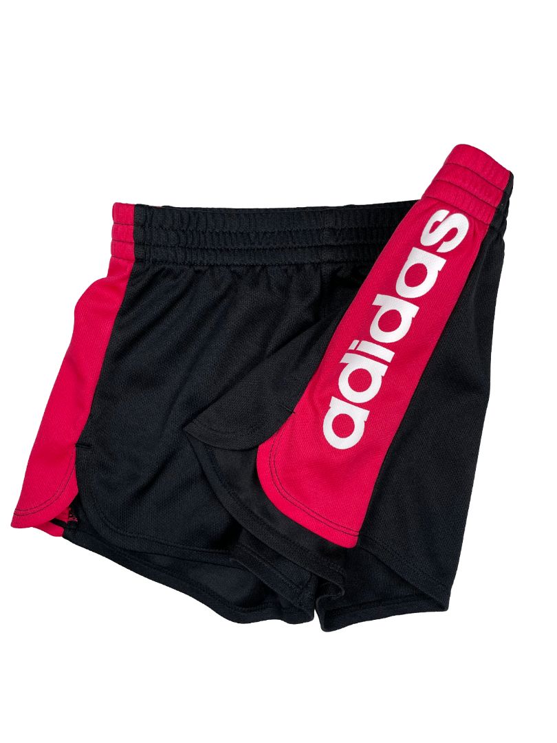 6X, Adidas, Black, Activewear elastic shorts w/ pink sides & logo