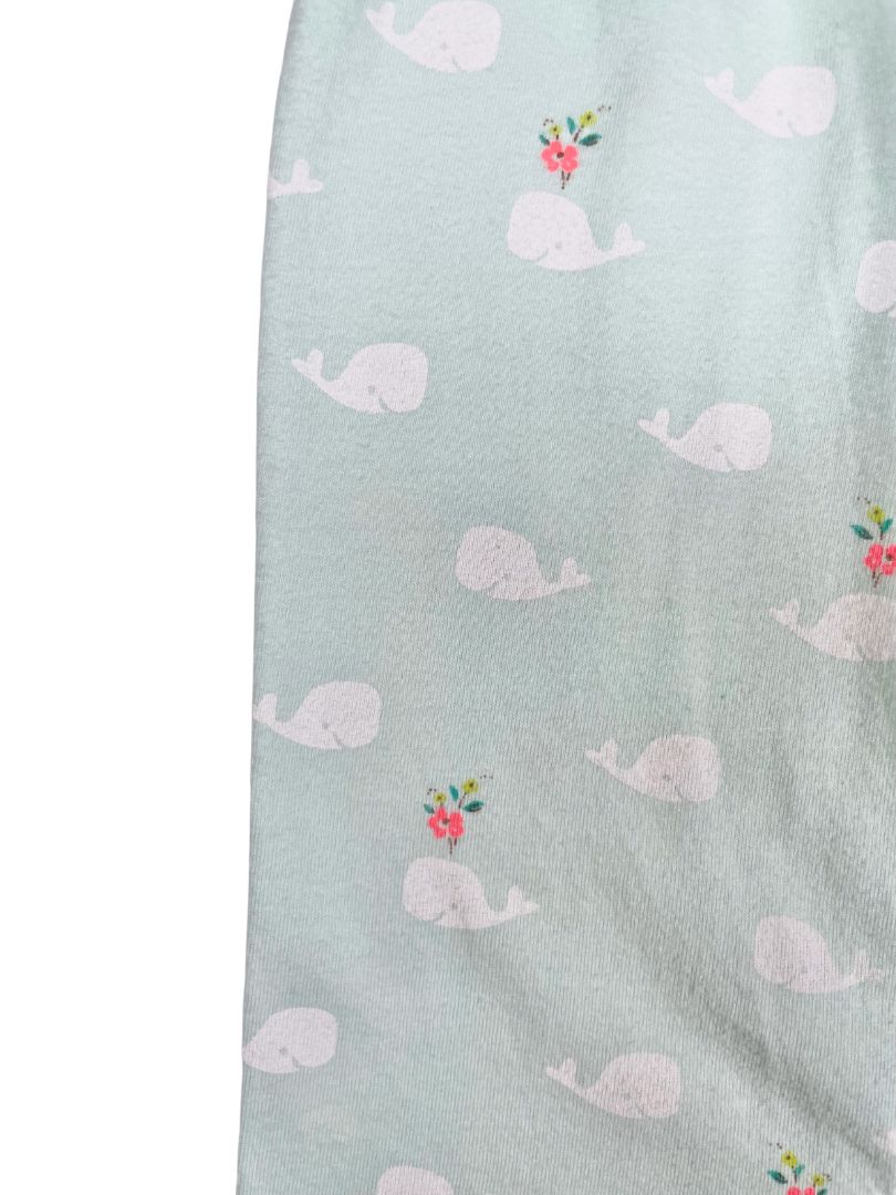 6-9 mo, babyGap, Green, Whale & flower print long-sleeve one-piece, snap legs
