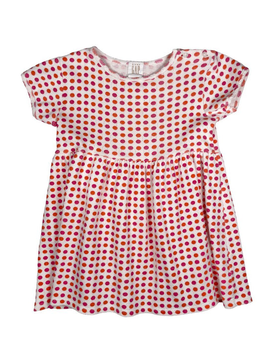 2-3 babyGap, White, Pink/orange polka dot short-sleeve A-line dress, light knit