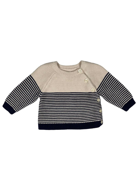 3-6 mo babyGap, Cream, Sweater w/ navy stripes, button-up from shoulder to hem