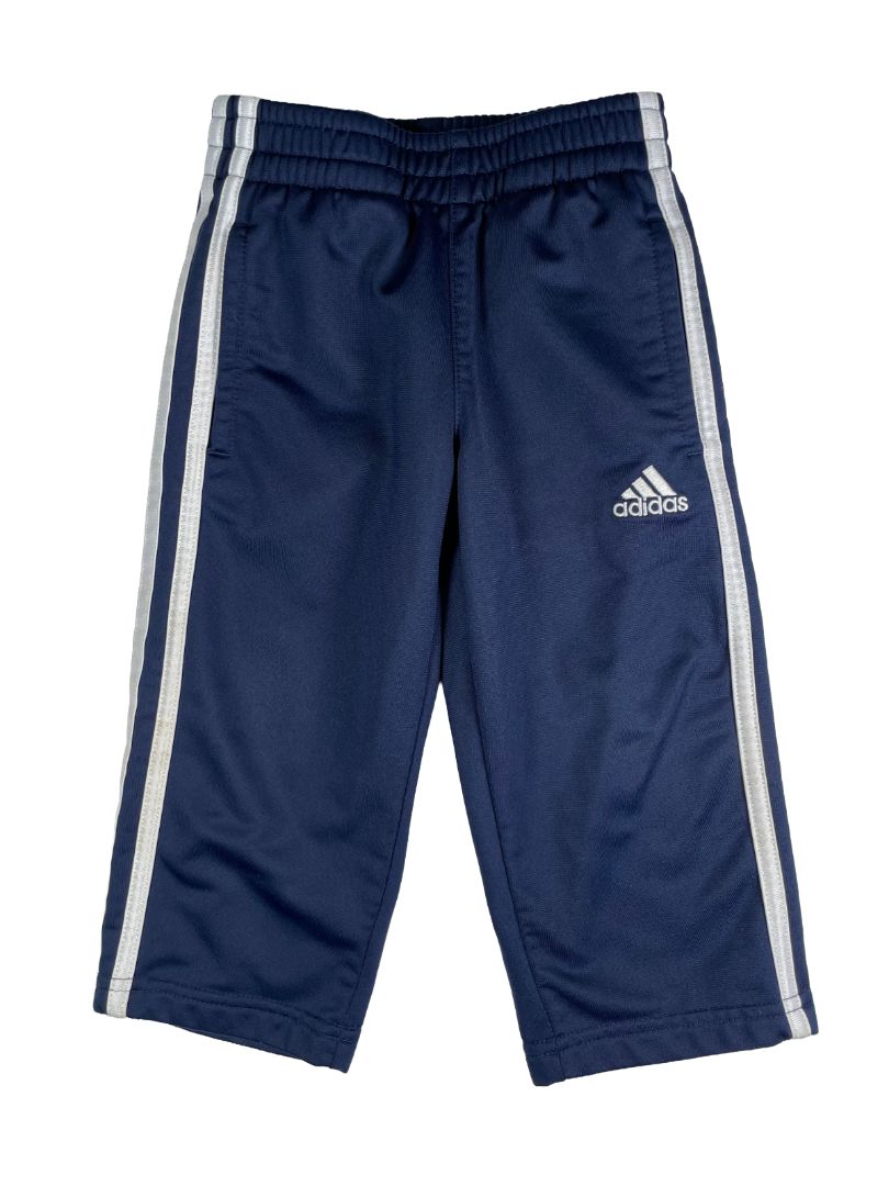 2/2T Adidas, Blue, Medium-weight pull-on activewear pants, white 3-stripe sides, pockets