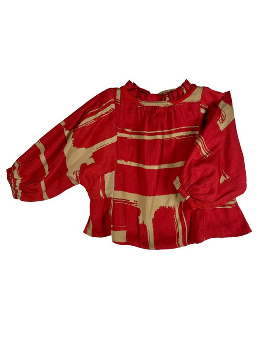 3-6 mo BR Baby (Banana Republic), Red, Blouse style top/dress, tan pattern