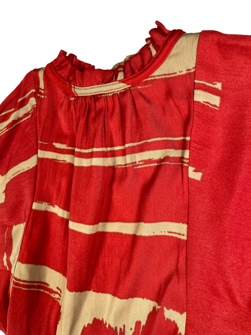 3-6 mo BR Baby (Banana Republic), Red, Blouse style top/dress, tan pattern