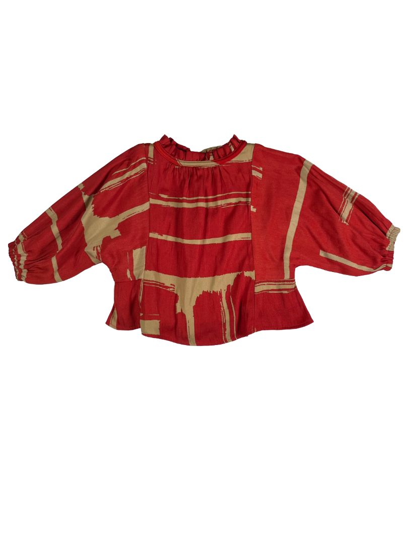 3-6 mo BR Baby (Banana Republic), Red, Blouse style top/dress, tan pattern