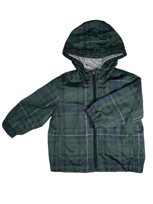 18-24 mo babyGap, Green, Plaid jersey-lined windbreaker, hooded, green/navy/blue