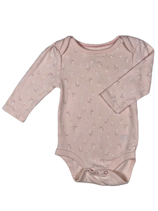 0-3 mo, Cloud Island, Pink, Floral print long-sleeve bodysuit