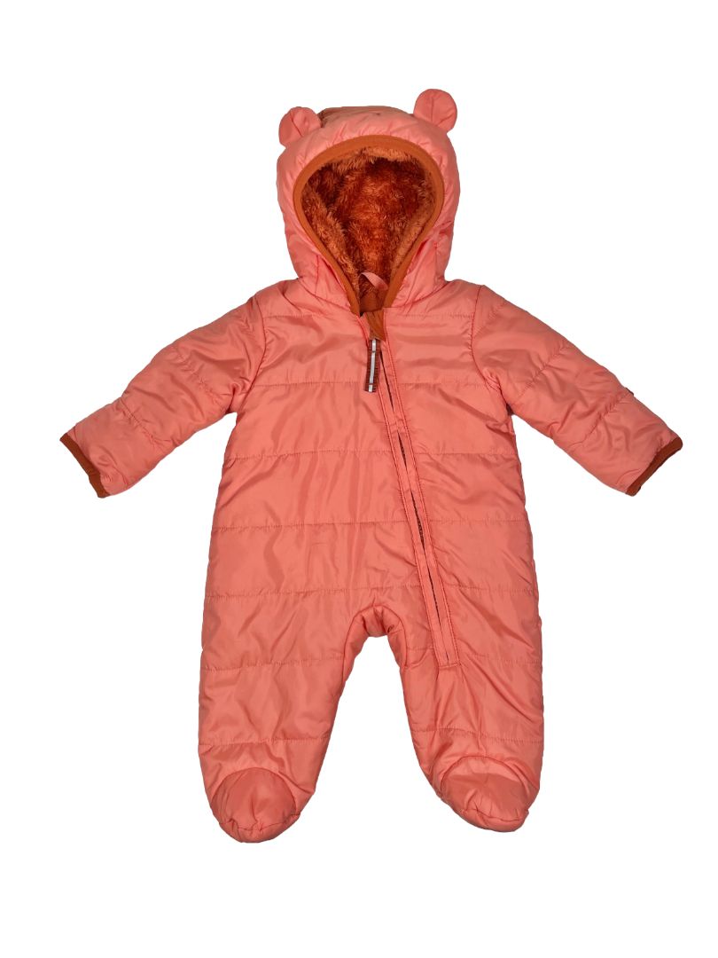 0 mo / Newborn, Cat & Jack, Pink, Footed zip-up, fleece-lined puffer suit bunting, cozy lined hood w/ ears, fold-over mitts