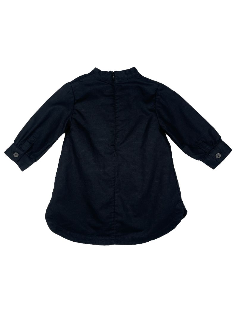 6-12 mo, BR Baby (Banana Republic), Black, Lined cotton shirt dress w/ white leaves embroidery at chest