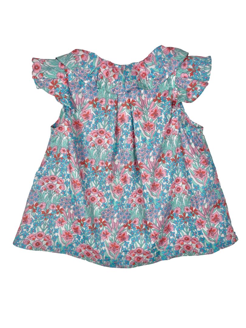 36 mo, Jacadi, Multi-color, Sleeveless, spring floral cotton blouse, button-up/collared, blue/pink/green