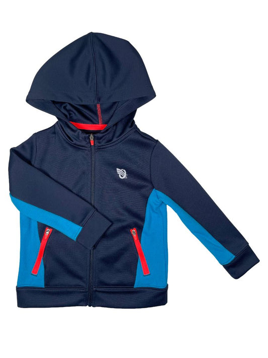2/2T, OshKosh B'Gosh, Blue, Zip-up activewear hoodie, two-tone blue w/ neon red zips
