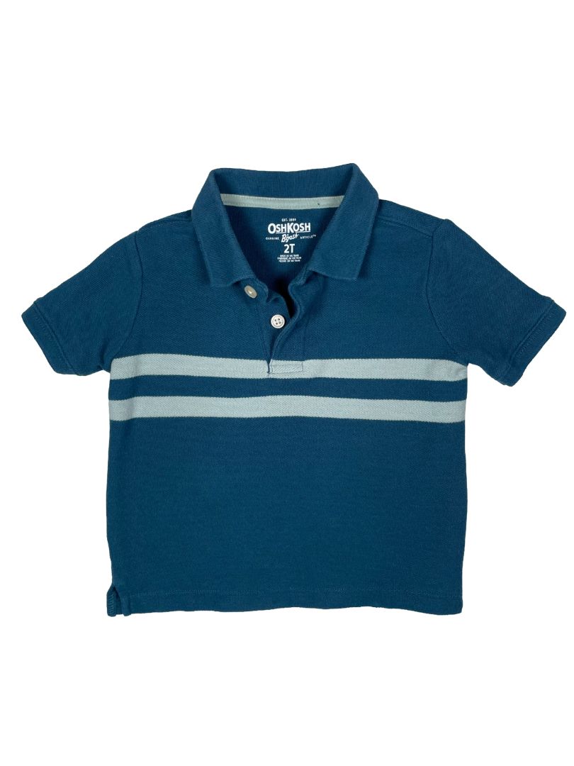 2/2T, OshKosh B'Gosh, Blue, Short-sleeve polo shirt w/ two horizontal stripes